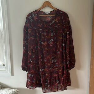 Time and Tru Maroon Floral Chiffon Dress